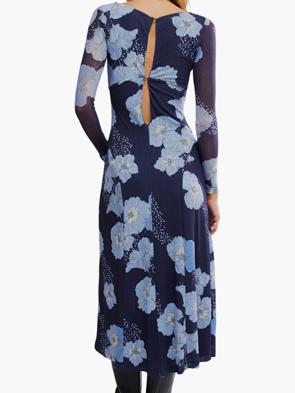 NWT Free People š©µš Calla Floral Long Sleeve Knit Midi Dress - Picture 2 of 10